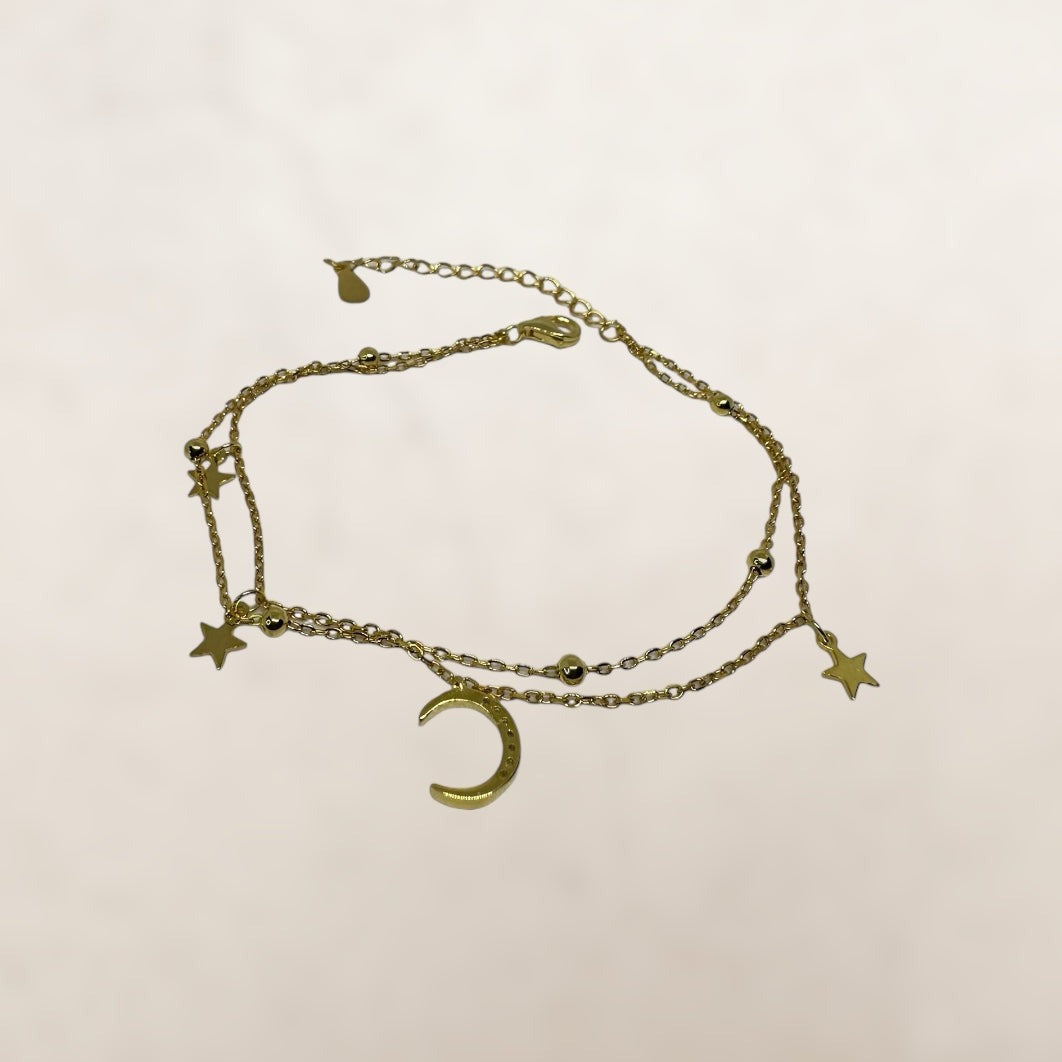 Moon and stars gold bracelet