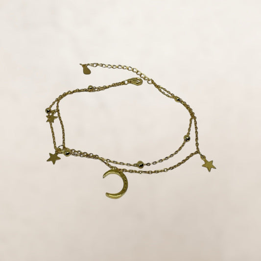 Moon and stars gold bracelet